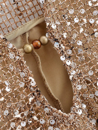 Women's Sequin-Embellished V-Neck Midi Dress – Lightweight Elegance for Summer