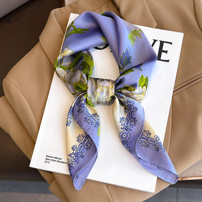 Silken Loop: Printed Satin Square Scarf for Women
