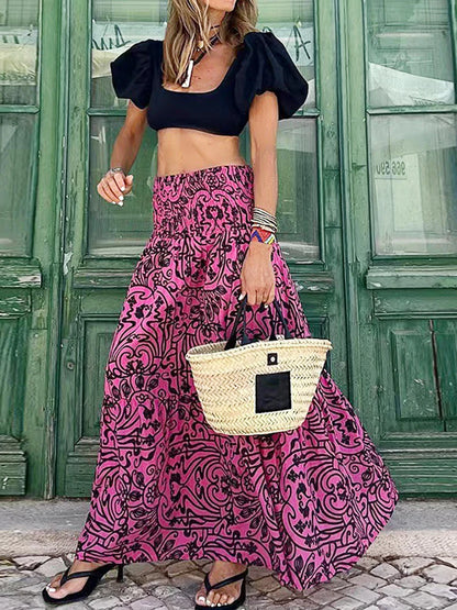 Women's Floral Print Maxi Skirt – Casual Elegance for Spring & Summer