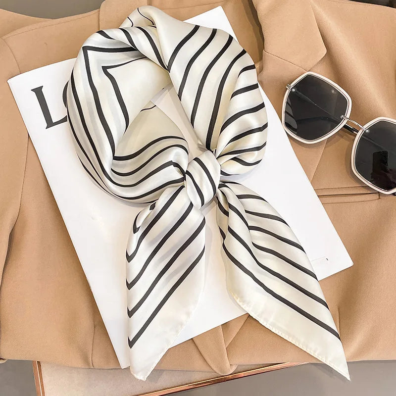 Silken Loop: Printed Satin Square Scarf for Women