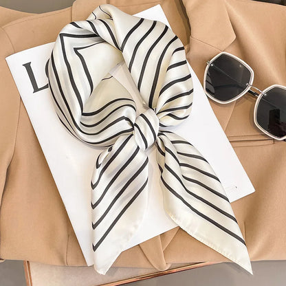 Silken Loop: Printed Satin Square Scarf for Women