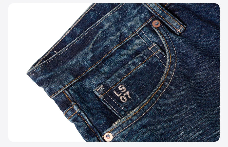 SIMWOOD 2025 Spring New loose Straight 13.5oz Fabric Washed Vintage Jeans Men Classical Plus Size Denim Trousers