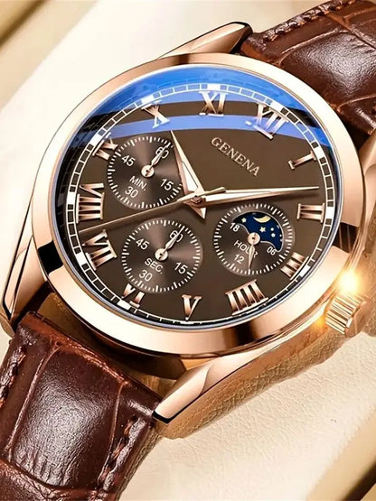 Roma Edge: Leather Band Business & Casual Quartz Watch