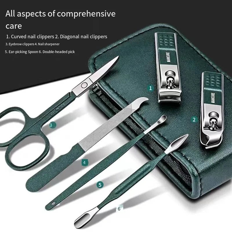 Steel Trim: Men’s 6-Piece Stainless-Steel Nail Clippers Set
