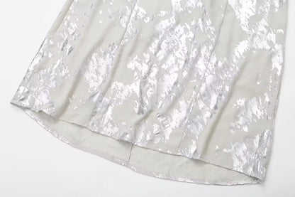 Women's Metallic Sequin Dress – Elegant A-Line Partywear with Spaghetti Straps