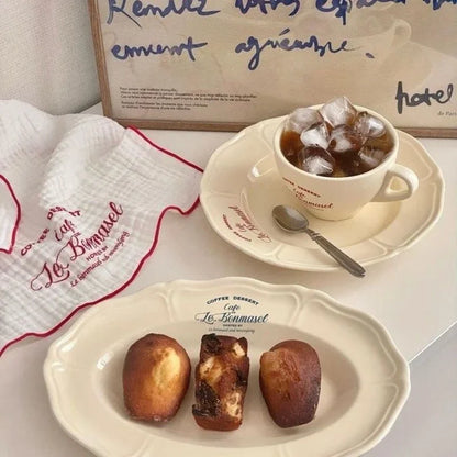 Vintage Cream Ceramic Coffee Cup & Plate Set