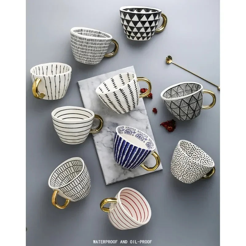 Golden Form: Geometric Hand-Painted Mug