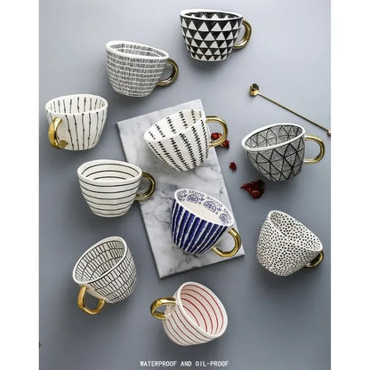 Golden Form: Geometric Hand-Painted Mug