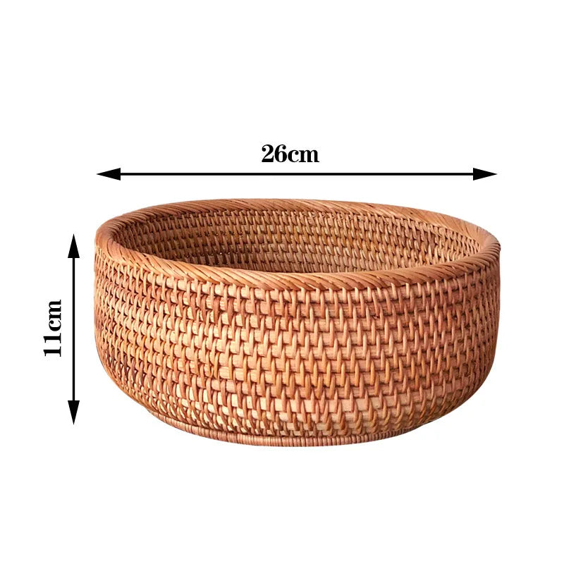 Round Handwoven Rattan Basket – Wicker Fruit, Bread & Storage Organizer