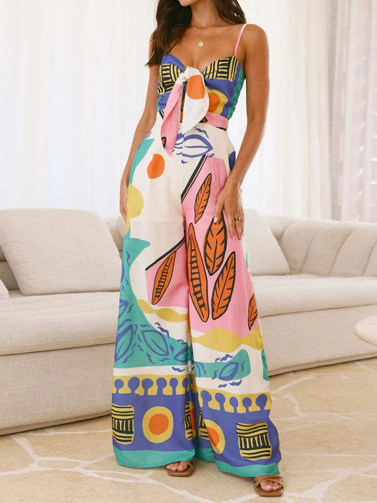 Women's Sleeveless Lace-Up Jumpsuit – Summer Chic with Sweetheart Neck