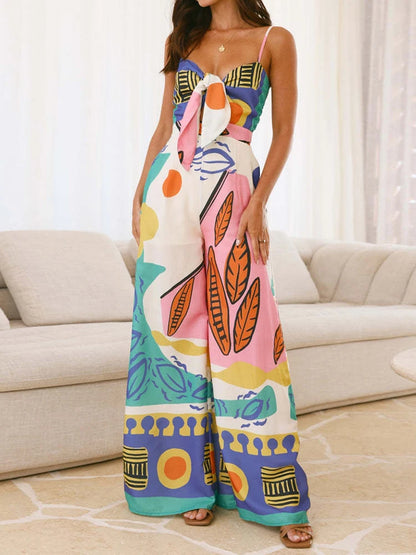 Women's Sleeveless Lace-Up Jumpsuit – Summer Chic with Sweetheart Neck