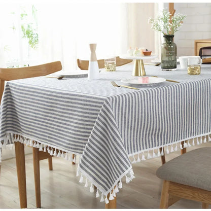 Elegant Cotton Linen Tablecloth with Tassels