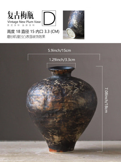 Jarrón de cerámica rugosa retro con diseño floral estilo wabi-sabi de Jingdezhen, con flores japonesas decorativas, adornos B&amp;B, macetas