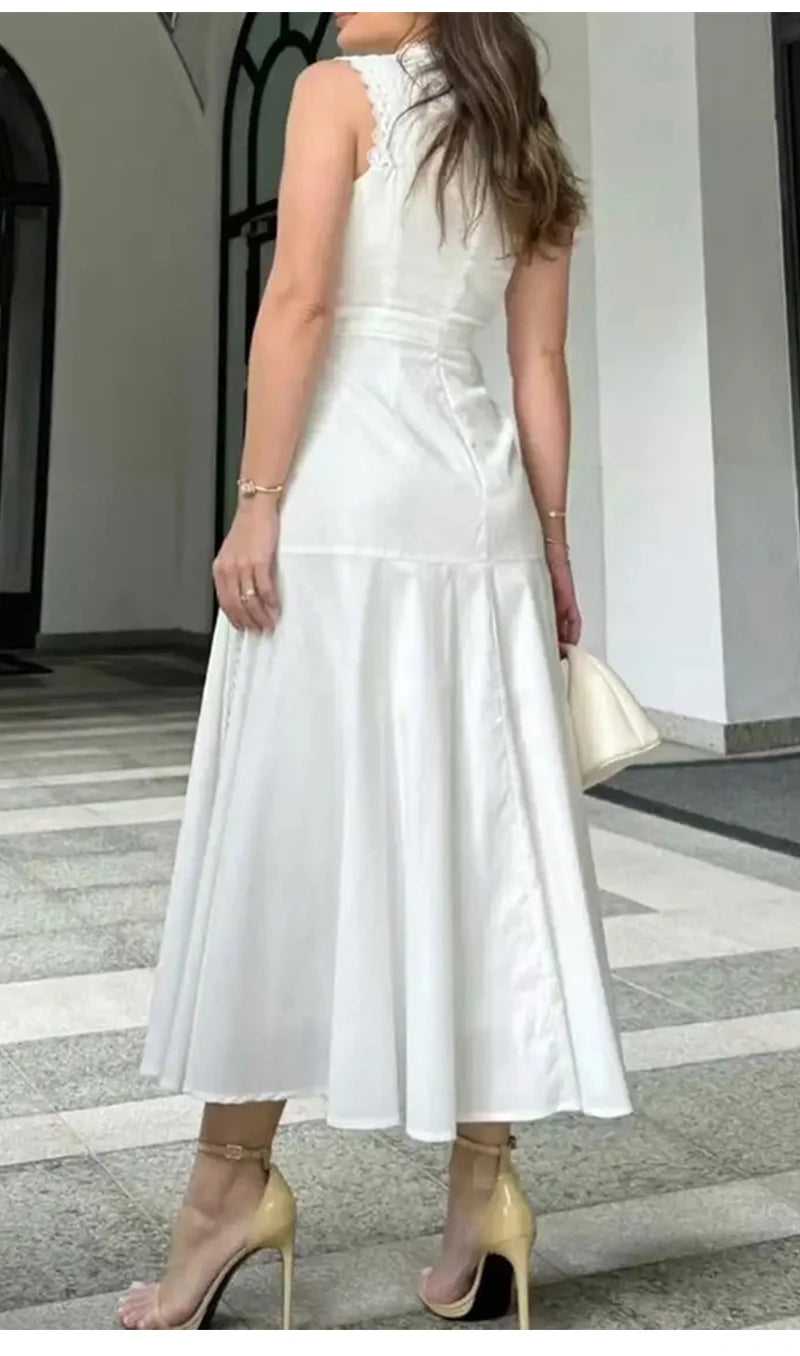 Women's Embroidered A-Line Dress – Elegant Sleeveless Statement Style