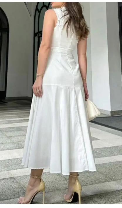 Women's Embroidered A-Line Dress – Elegant Sleeveless Statement Style