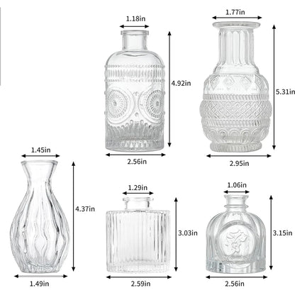 Set of 5 Bud Vases, Small Vase for Flowers, Glass Vase for Home Decor, Wedding Decorations, Clear Flower Vases for Centerpieces