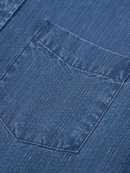Men's Oversized Washed Indigo Cotton Shirt – Casual Cool With a Vintage Edge