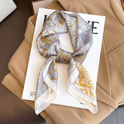 Silken Loop: Printed Satin Square Scarf for Women