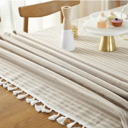 Elegant Cotton Linen Tablecloth with Tassels