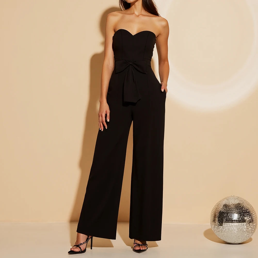 Women's Off-Shoulder Bowknot Jumpsuit – Elegant Spring Workwear Look