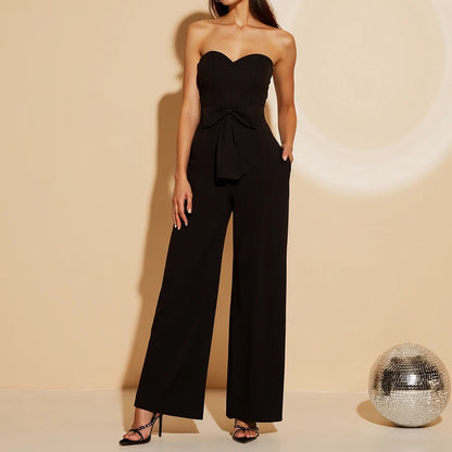 Women's Off-Shoulder Bowknot Jumpsuit – Elegant Spring Workwear Look