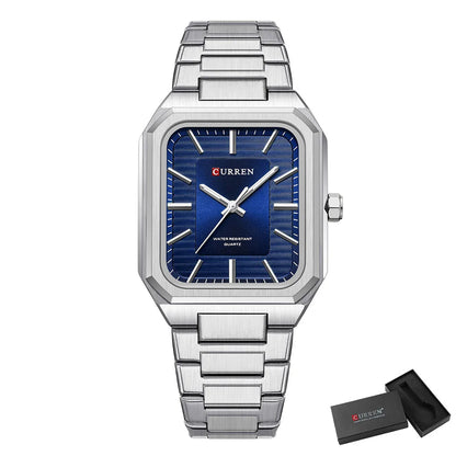 Edge Time: Rectangular Stainless Steel Business Watch for Men
