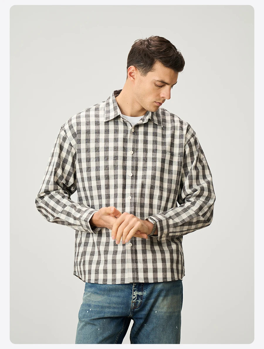 Men's Oversized Plaid Linen-Cotton Shirt – Lightweight Comfort With Classic Style
