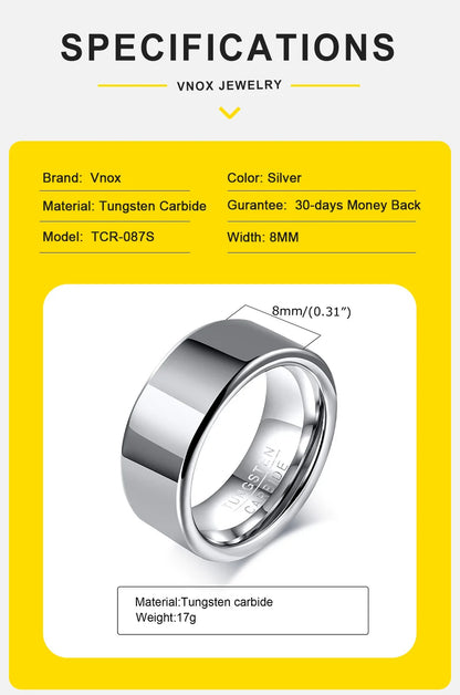 Vnox Signature: 8mm Tungsten Wedding Band for Men – Classic Plain & Anti-Scratch Design