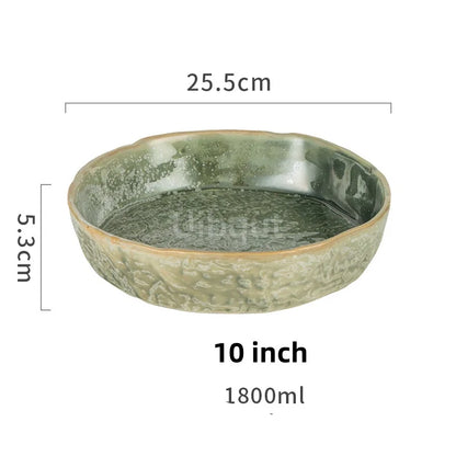 Green Ceramic Dinner Plate & Bowl