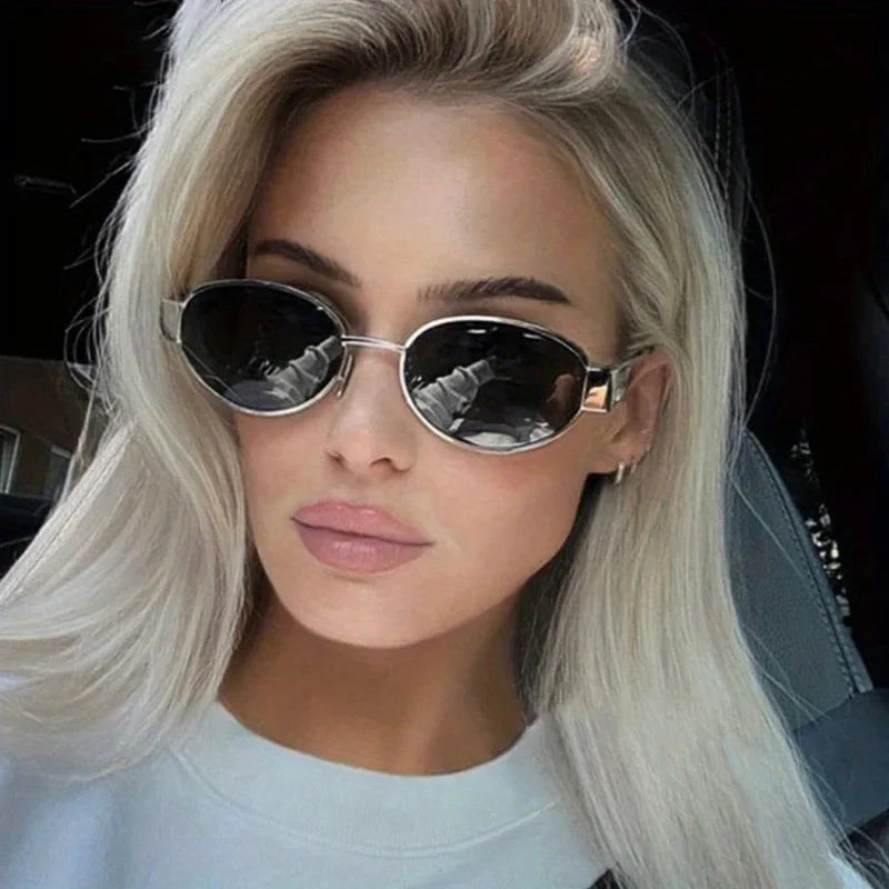 Blush Alloy: Small Oval Mirror Sunglasses for Women