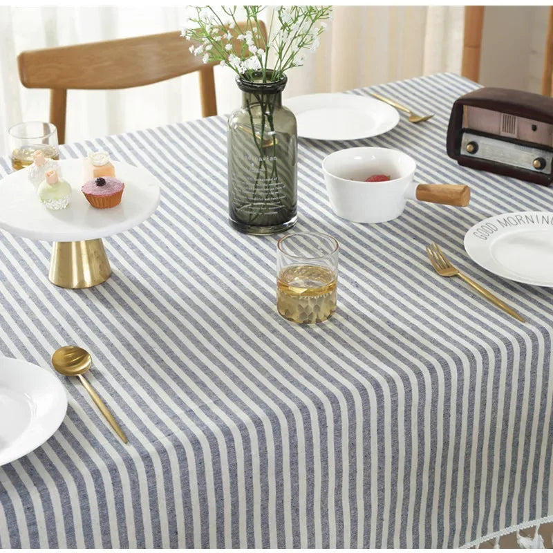 Elegant Cotton Linen Tablecloth with Tassels