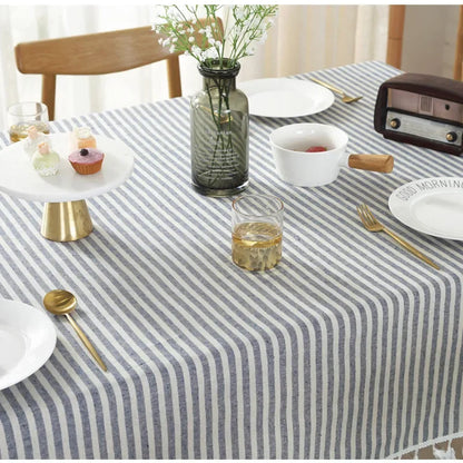 Elegant Cotton Linen Tablecloth with Tassels