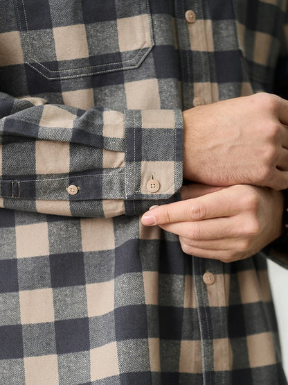 Men's Super Loose Plaid Shirt – 8oz Washed Fabric, Easy Vintage Style
