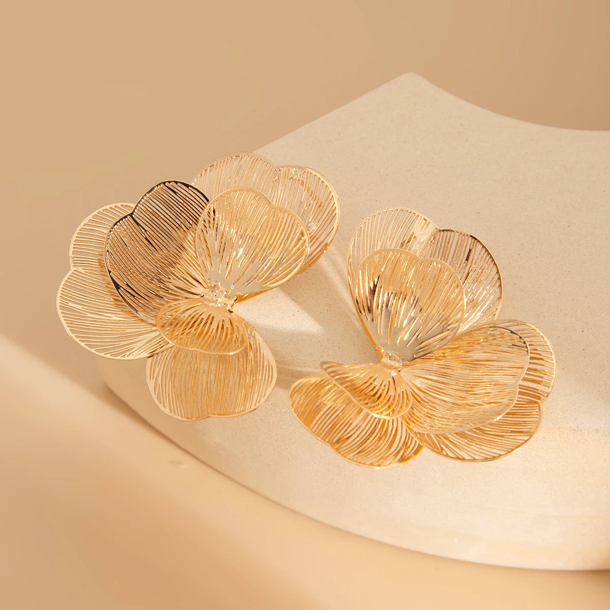 Golden Bloom: Elegant Multi-Layer Petal Stud Earrings