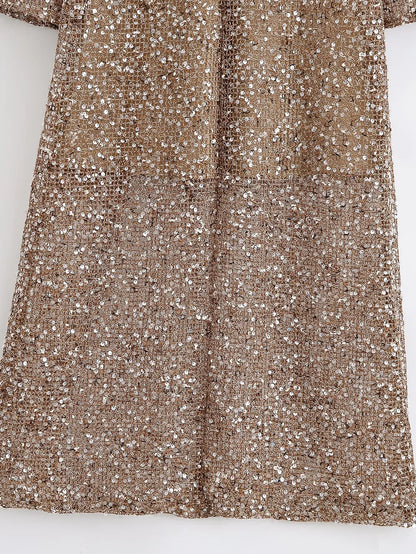 Women's Sequin-Embellished V-Neck Midi Dress – Lightweight Elegance for Summer