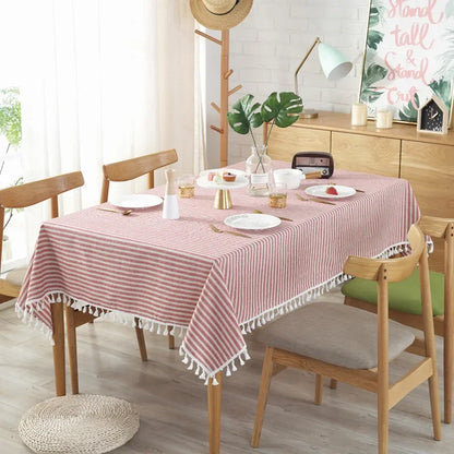 Elegant Cotton Linen Tablecloth with Tassels