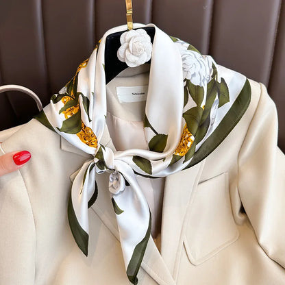 Silken Loop: Printed Satin Square Scarf for Women