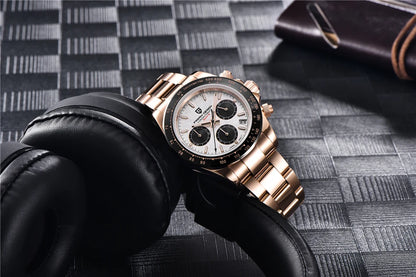 Sapphire Chrono: 40mm Stainless Steel Quartz Sports Watch