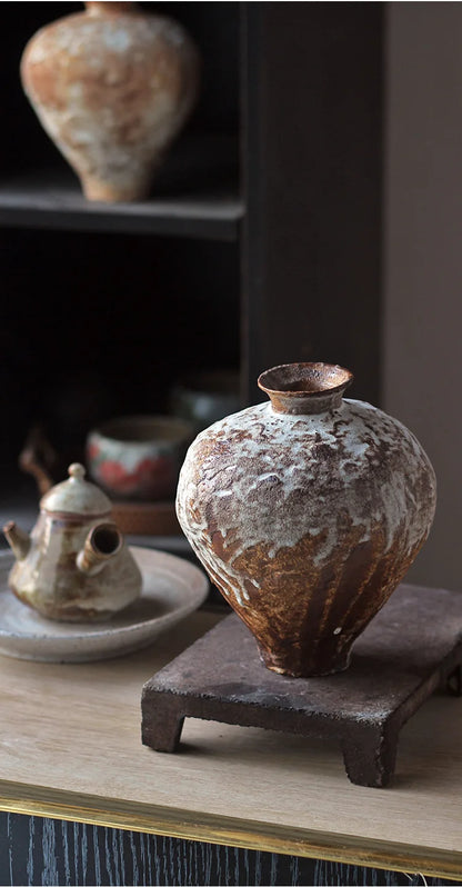 Jarrón de cerámica rugosa retro con diseño floral estilo wabi-sabi de Jingdezhen, con flores japonesas decorativas, adornos B&amp;B, macetas