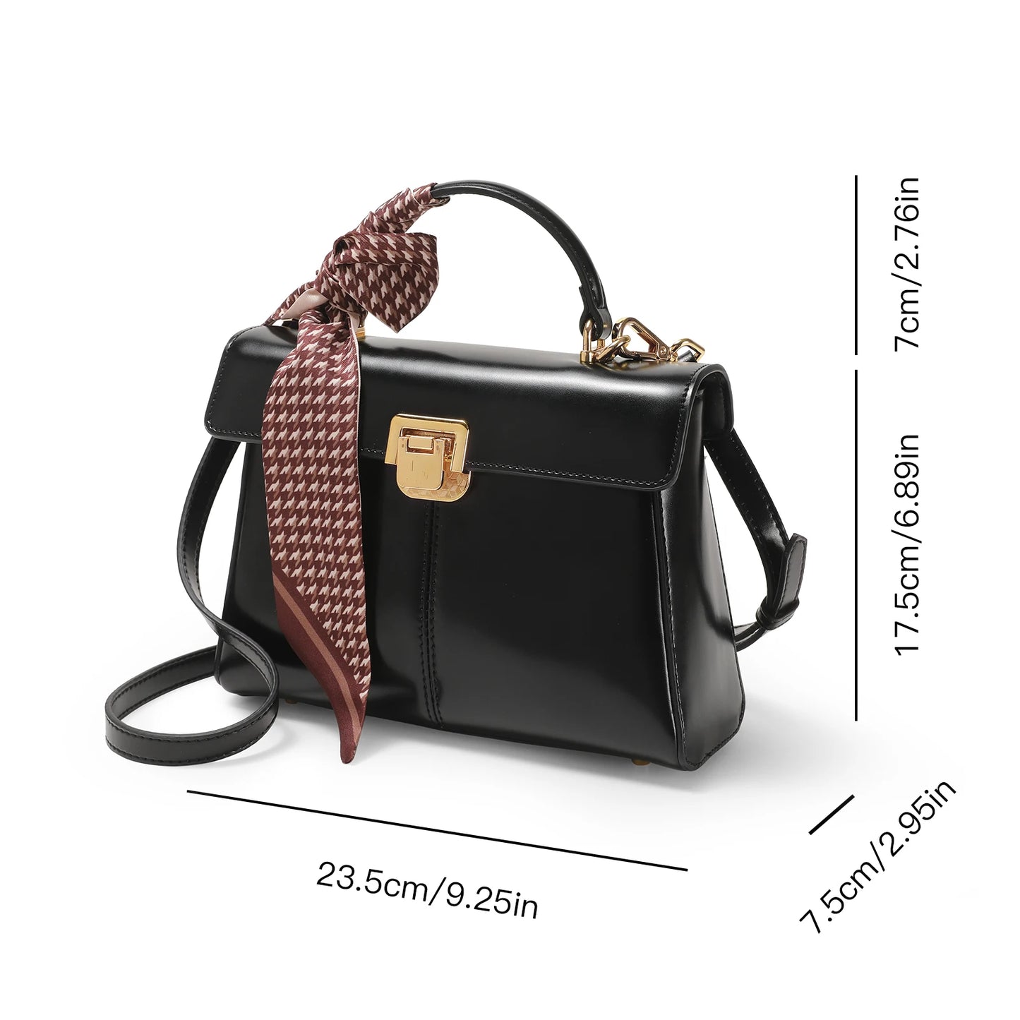 Velvet Frame: Luxury Genuine Leather Crossbody Bag with Scarf Accent