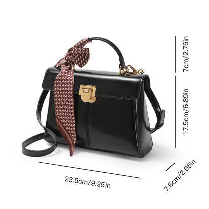 Velvet Frame: Luxury Genuine Leather Crossbody Bag with Scarf Accent