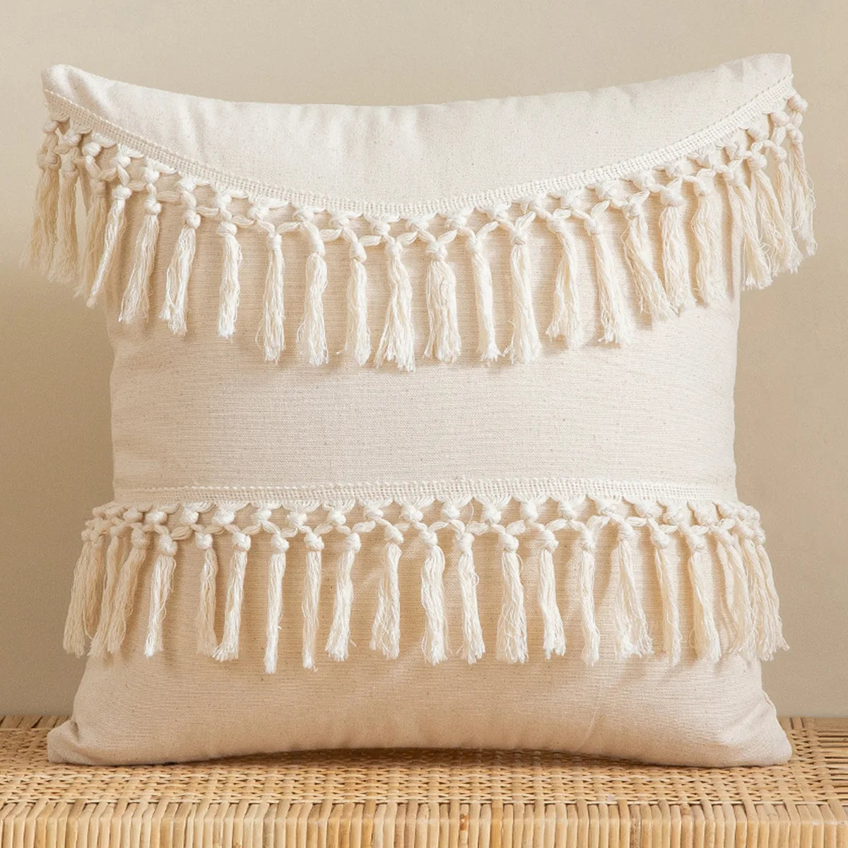 Woven Calm: Tassel Cotton-Linen Pillow Cover