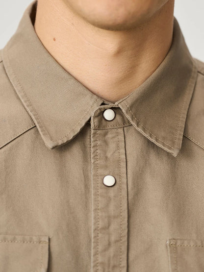 Men's Oversized Western-Style Shirt – Washed Fabric, Rugged Appeal