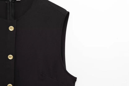 Women's Belted Black Sleeveless Dress – Office Chic Meets Summer Ease