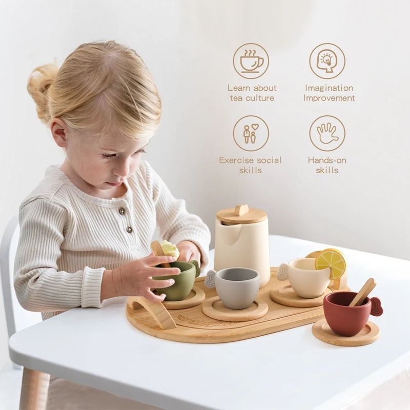 Little Tea Atelier: Montessori Wooden Tea Set with BPA-Free Silicone (Ages 3–6)