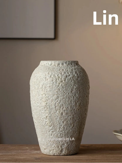 Retro Rustic White Cerc Flower Vase Bubble White Decorative Tabletop Ornament for Home Bedroom Living Room Dining Room