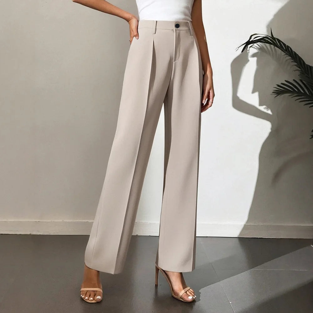 Women's Full-Length Straight Business Trousers – High Waist Daily Wear