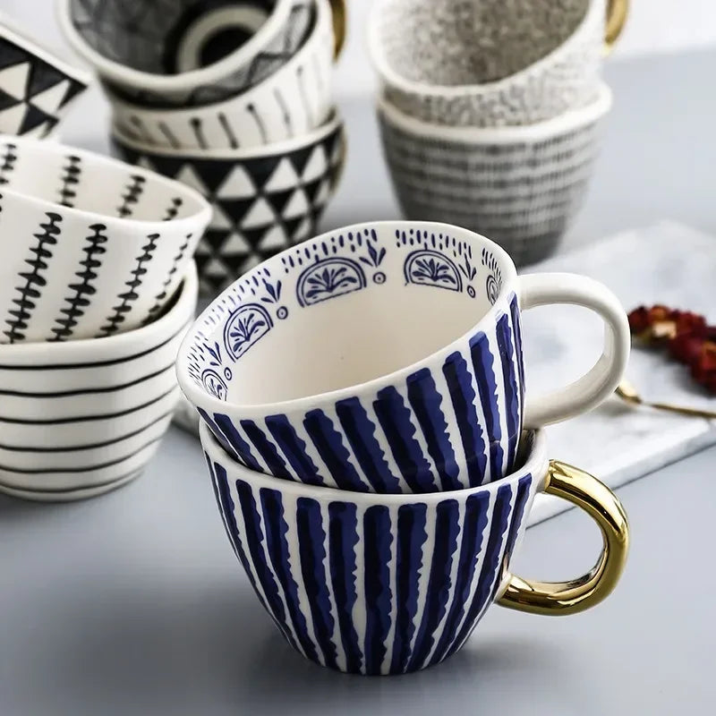 Golden Form: Geometric Hand-Painted Mug