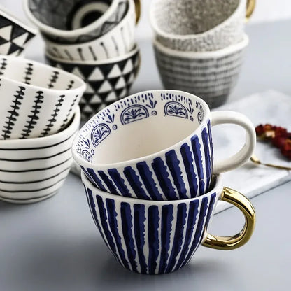 Golden Form: Geometric Hand-Painted Mug
