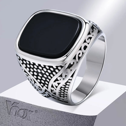Vnox Rock Punk: Black Onyx Stainless Steel Signet Ring for Men – Bold & Timeless Statement